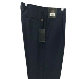 Francesco Bianchi Men's Navy-Blue Dress Pants Pleated Front Cuffed Hem Size 32"